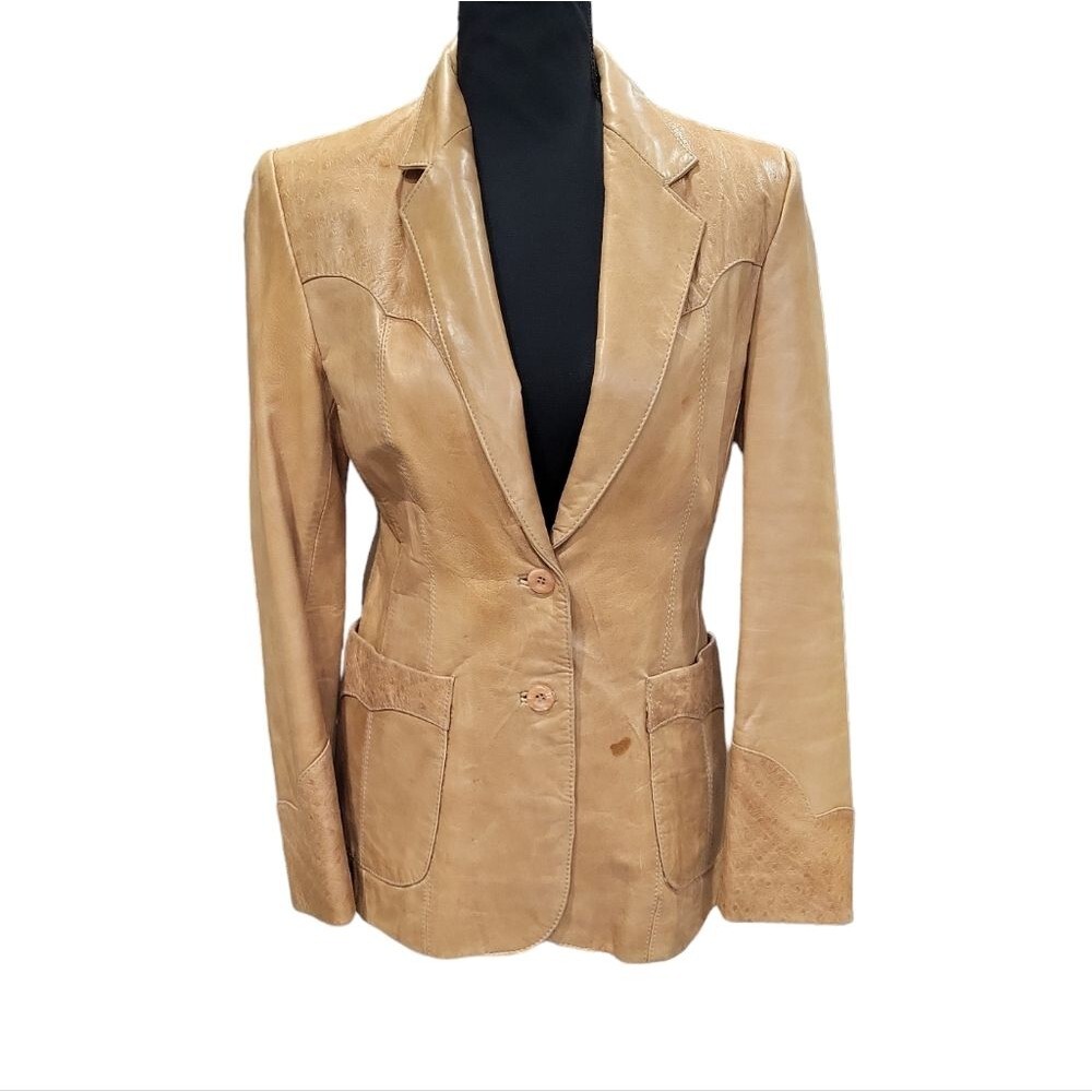 EUC Genuine Leather Bertini women's embossed leather patchwork jacket coat S